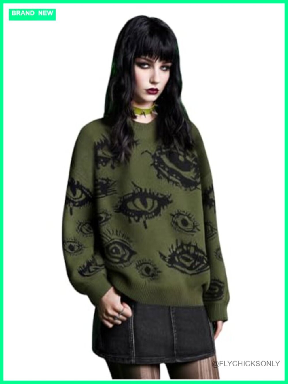 Plus Size Grunge Punk Print Long Sleeve Pullover Sweater Top